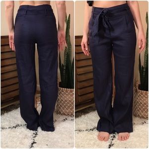 💕 BEBE high waisted navy wide leg tie waist pants